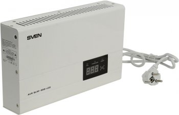 Стабилизатор напряжения SVEN <AVR SLIM-500 LCD White> (5A, вх.140-260V, вых.220V±10%, 500VA, розетка Euro)