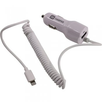 Автомобильный адаптер питания HARPER <CCH-3115 White> USB (Вх.12-24V, Вых.5V, 10.5W, USB, кабель Lightning)