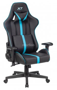Кресло для геймера A4Tech X7 GG-1200 черный/голубой эко.кожа крестов. пластик