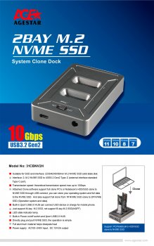 Кредл для HDD SSD AgeStar 31CBNV2H NVMe USB3.2 алюминий серый M2 2280 M-key