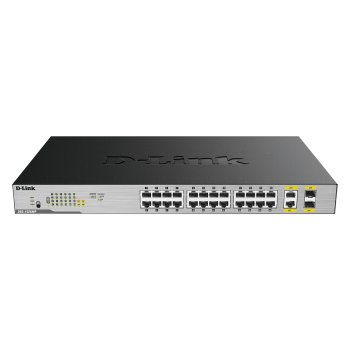 Коммутатор D-Link DGS-1026MP/B2A неуправляемый с 24 портами 10/100/1000Base-T, 2 комбо-портами 100/1000Base-T/SFP (24 порта PoE 802.3af/at, PoE-бюджет
